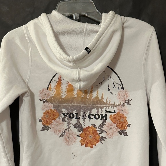 Vintage Volcom Skate Surf Floral White Hoodie Women Long Sleeve Sweater XS - Picture 10 of 11